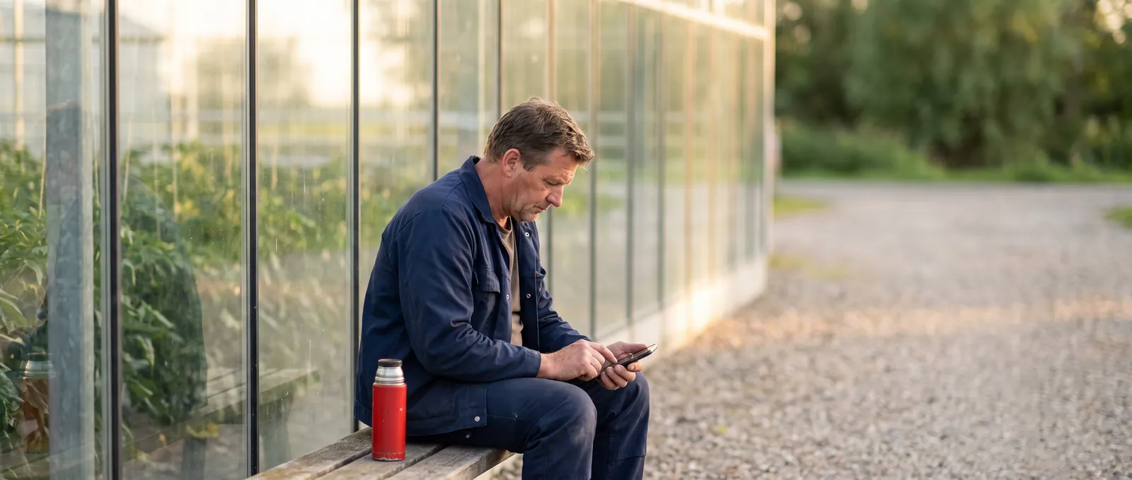 Medewerker vult tijdens de pauze een formulier in op zijn telefoon