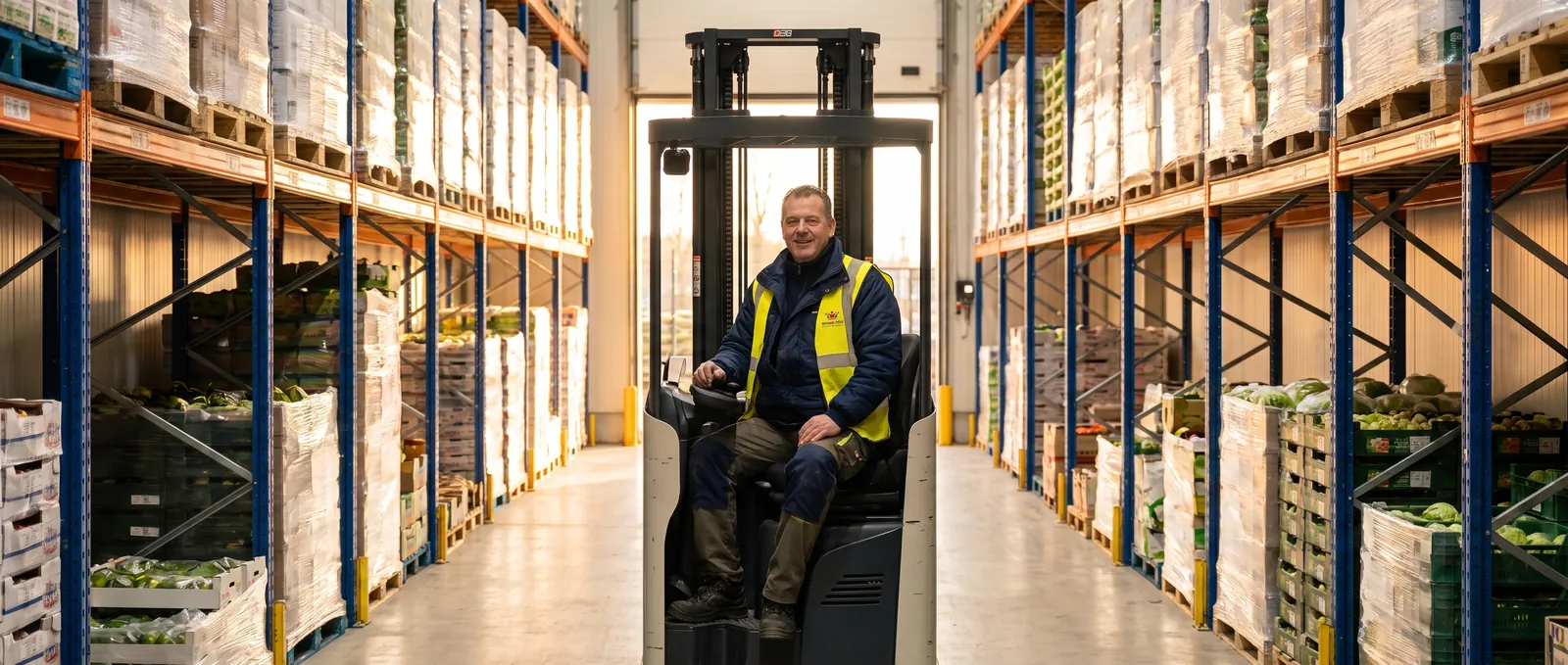 Heftruckchauffeur in een warehouse