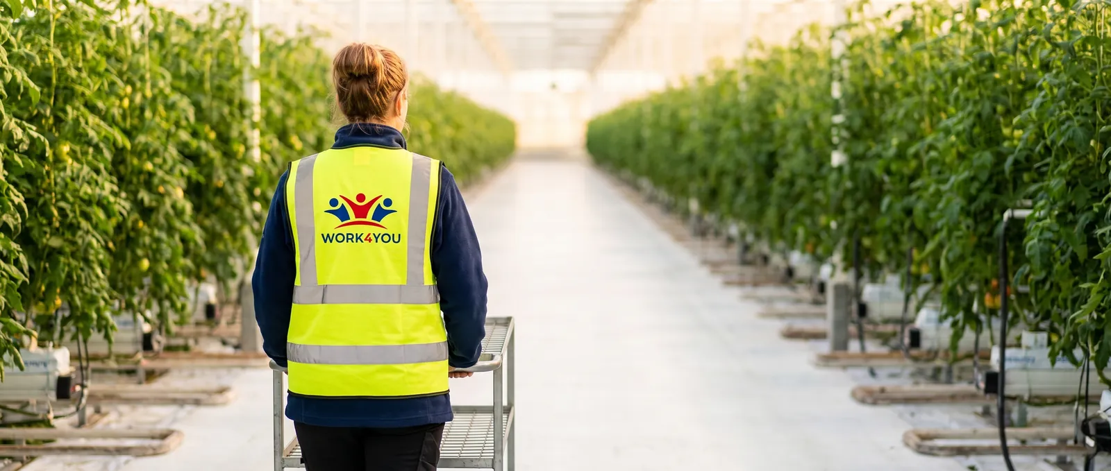 Ploeg aan het werk in een tomatenkas