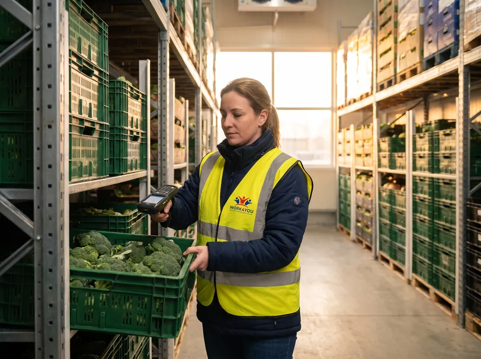 Orderpicker en heftruckchauffeur in een warehouse
