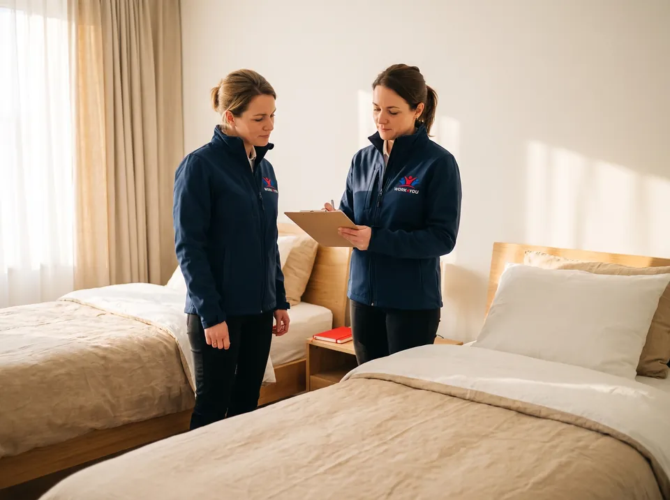 Huisbeheerder in een kamer van een woonlocatie